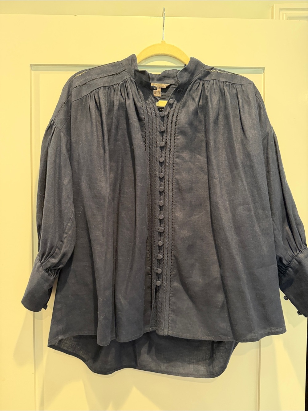 Relaxed Navy Button-Front Peasant Blouse XS
